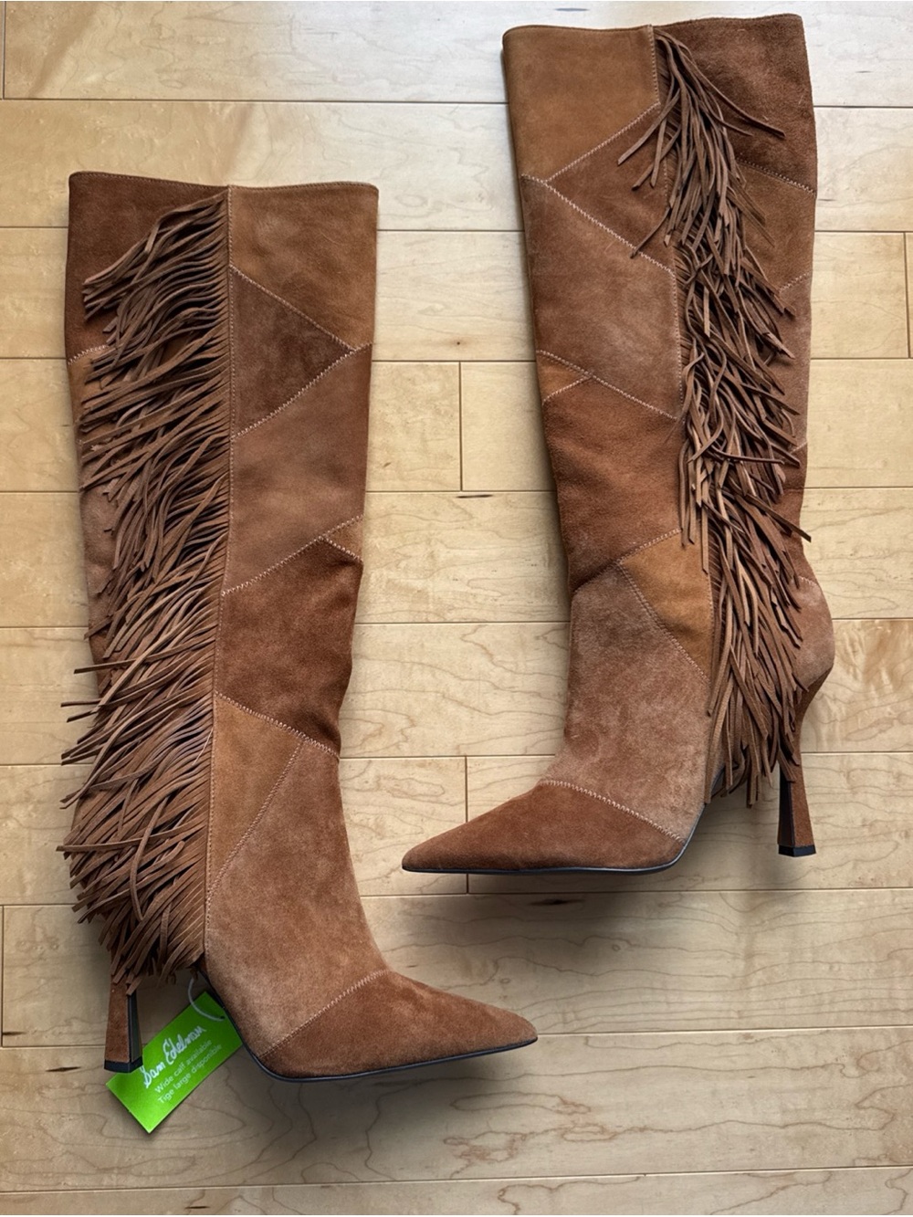 Sam Edelman Knee High Fringe Boots Brown Patchwork Suede Size 10 NWT NO BOX